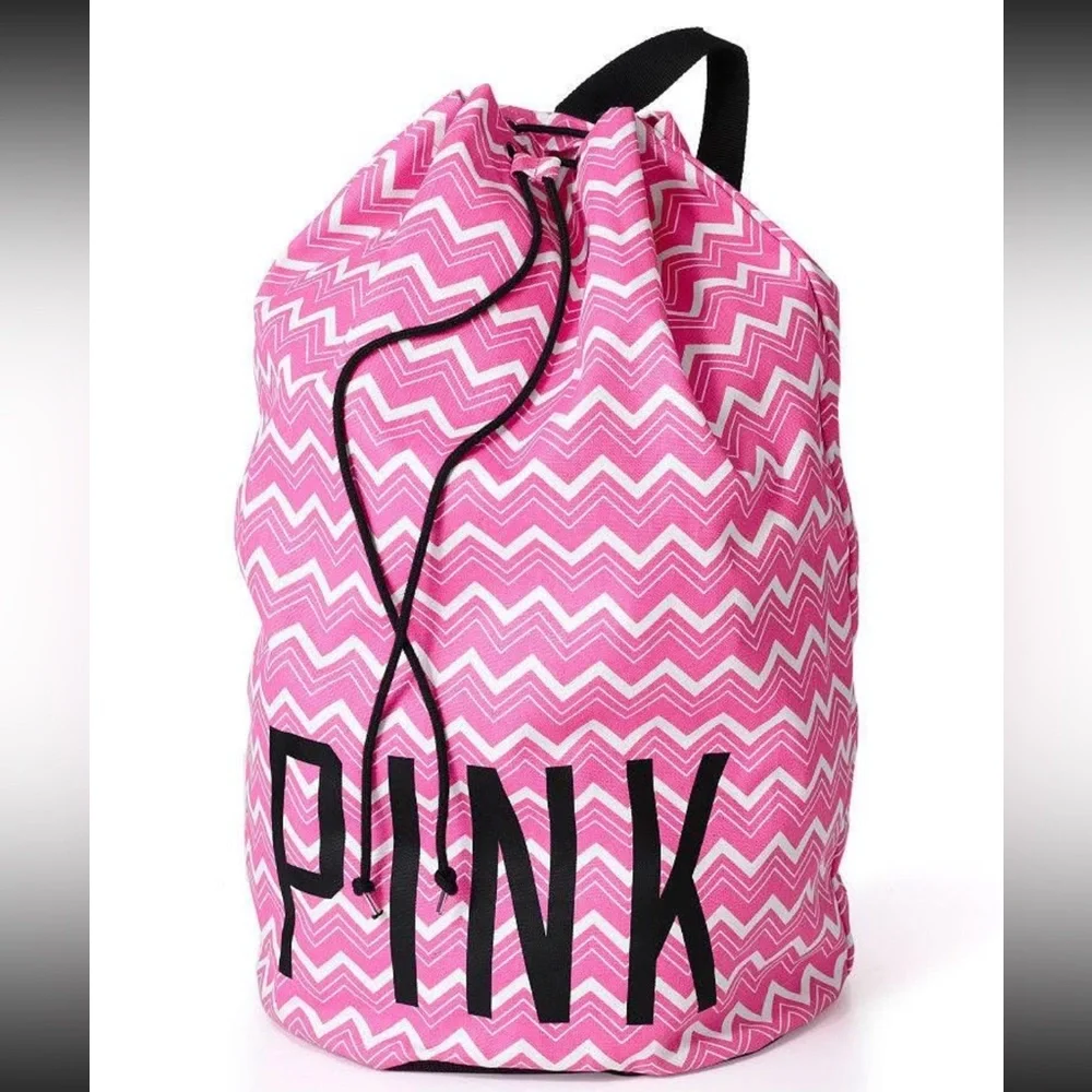 PINK Victoria's Secret duffle laundry bag beach bag large cinched top chevron